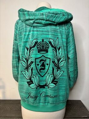 Juicy Couture Mint Green Striped Hooded Sweatshirt with Crest